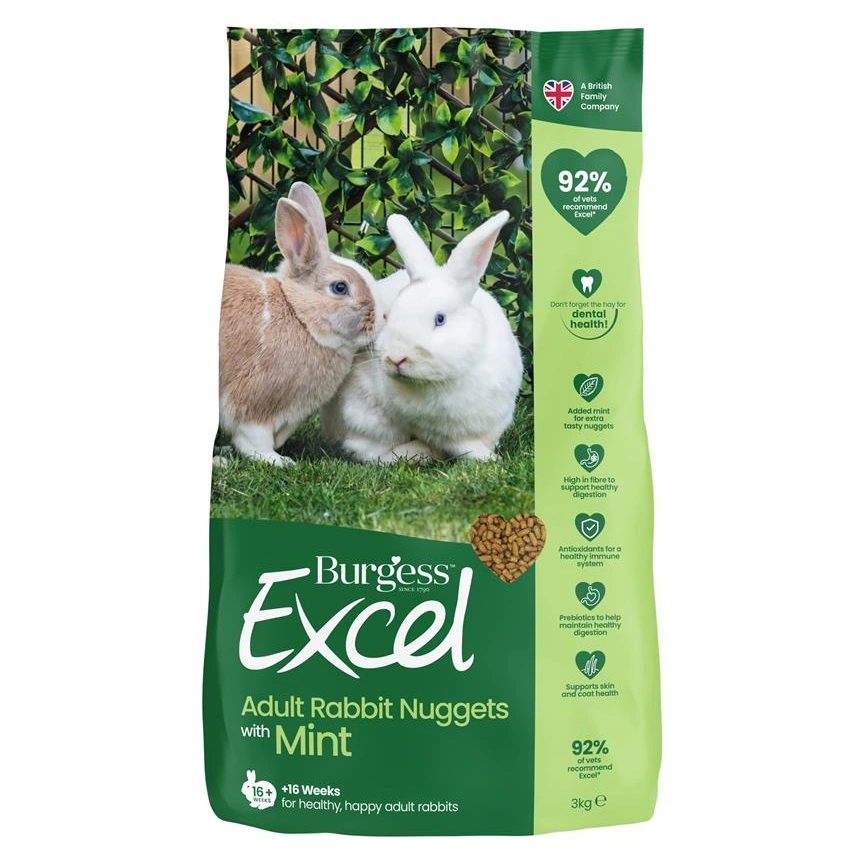 Burgess Excel Rabbit Adult 3 kg - Fuldfoder til voksne kaniner med mint